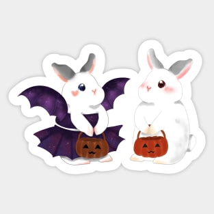 couple white rabbit and overdress bat rabbit _ Bunniesmee Halloween edition Sticker